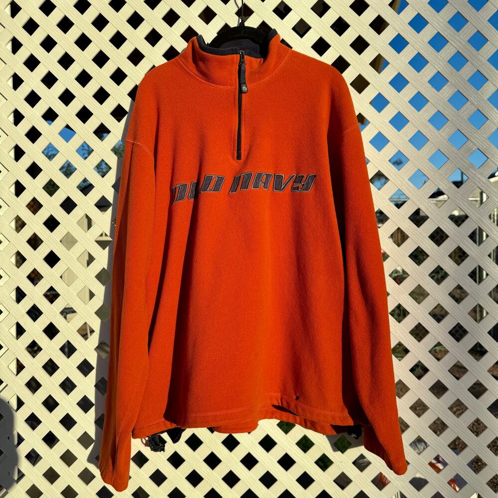 Y2K Orange & Navy Old Navy Quarter Zip Drawstring Fleece